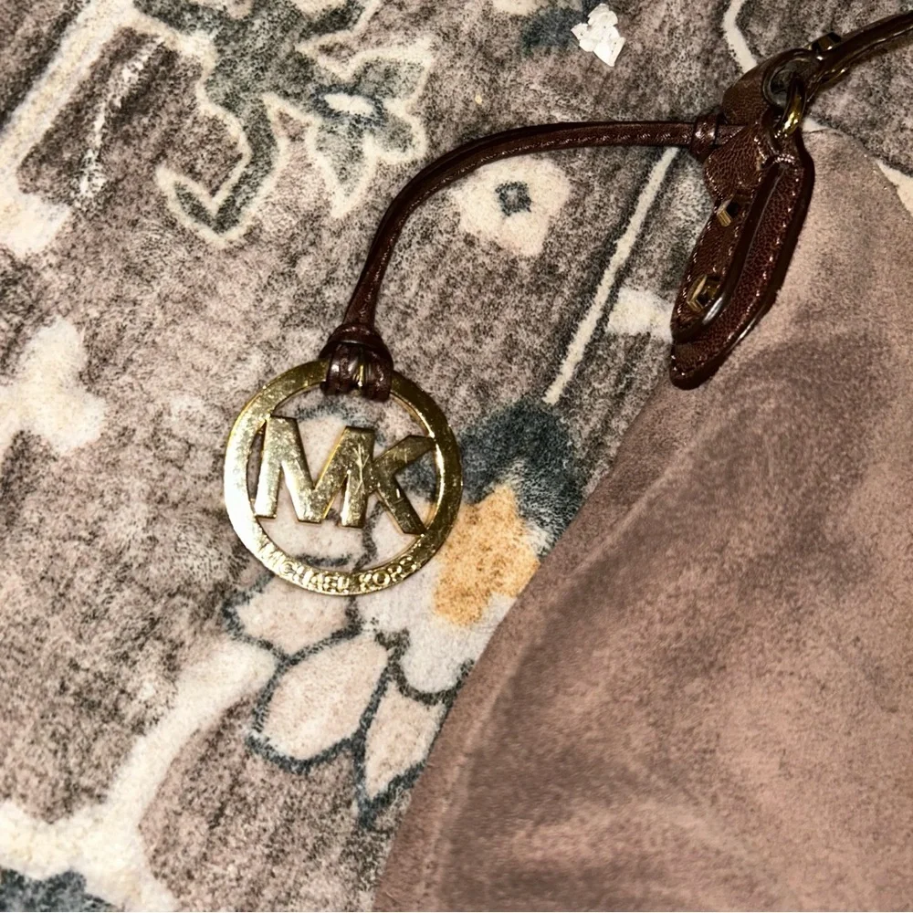 Michael Kors VTG y2k Taupe Suede Shoulder Bag with Gold Accents